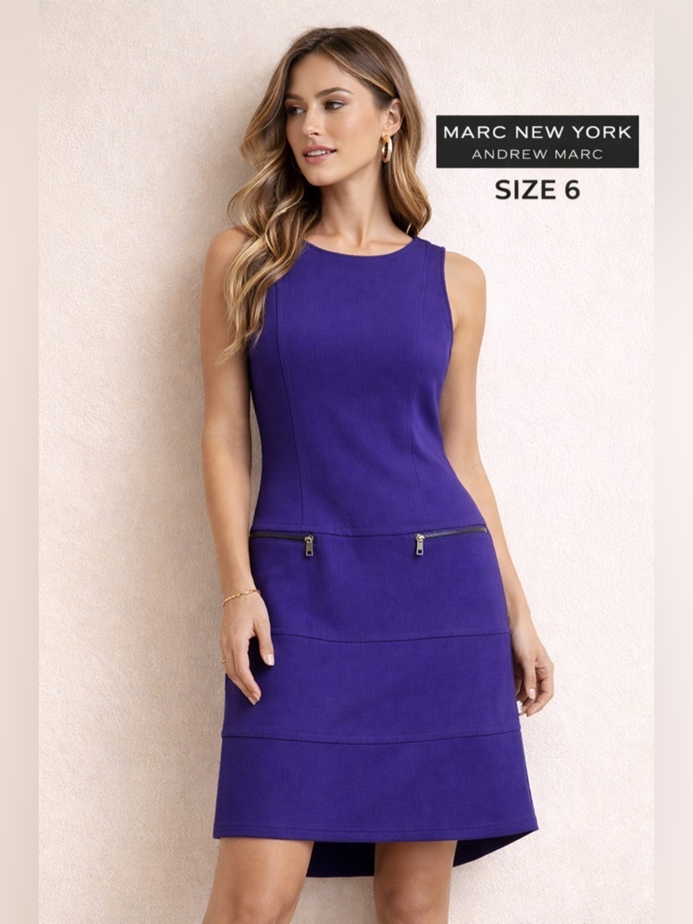 Marc New York Purple Sleeveless Dress Size 6 Zip Detail Modern Classic  Chic